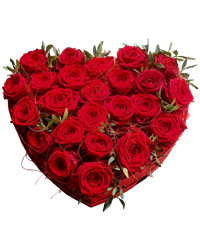 red roses with ribbon